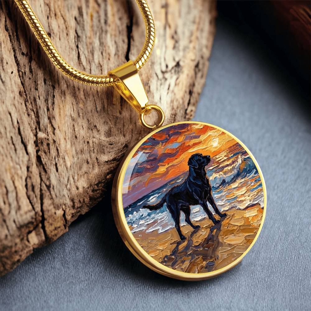 Summer Sunset - Black Labrador Round Necklace