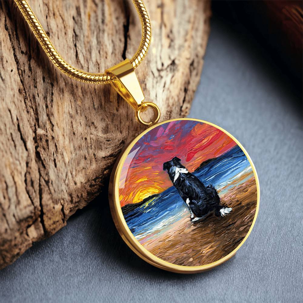 Beach Days - Border Collie Starry Night Round Necklace