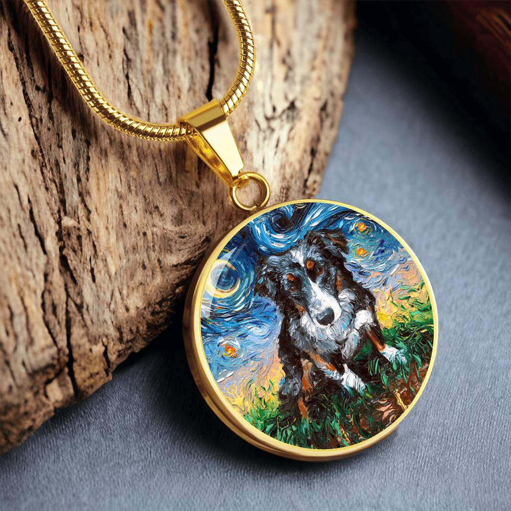 Australian Shepherd Starry Night Round Necklace