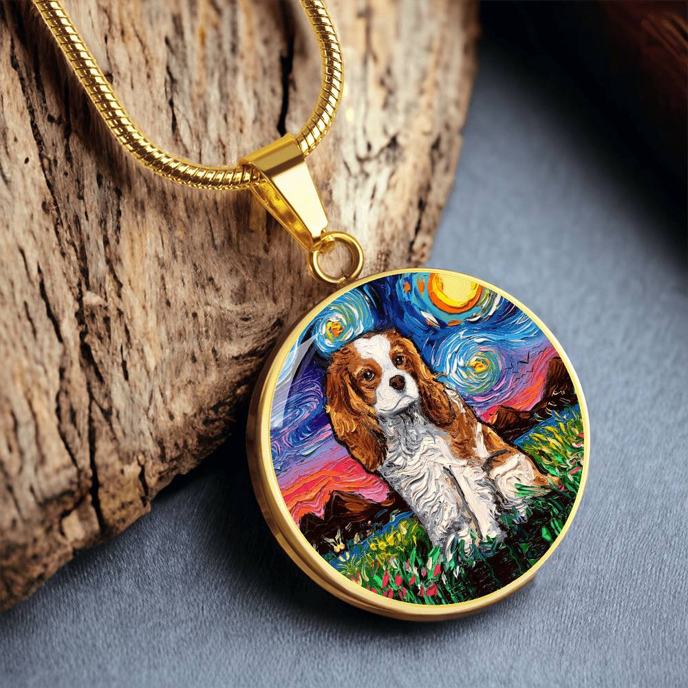 Blenheim Spaniel Starry Night Round Necklace