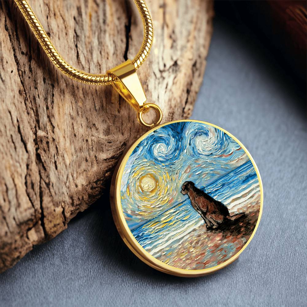 Beach Days - Chocolate Labrador Starry Night Round Necklace