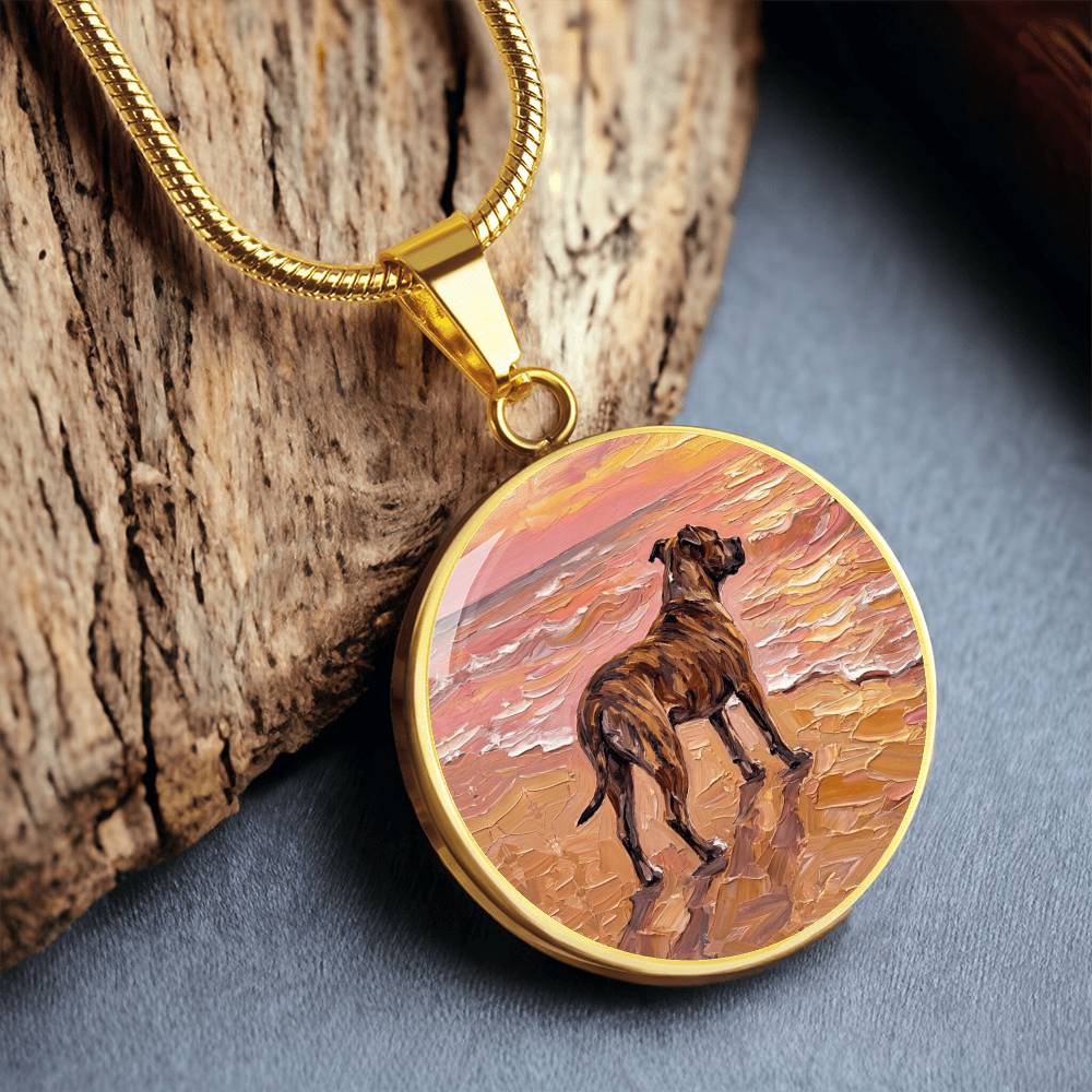 Beach Day - Brindle Pit Bull Round Necklace