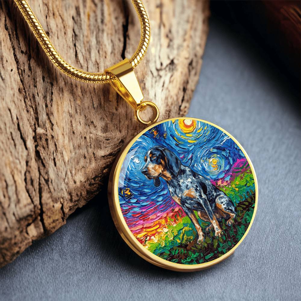 Blue Tick Coonhound Starry Night Round Necklace