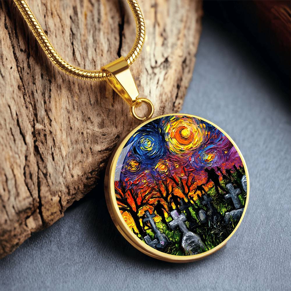 Starry Night of the Living Dead Round Necklace