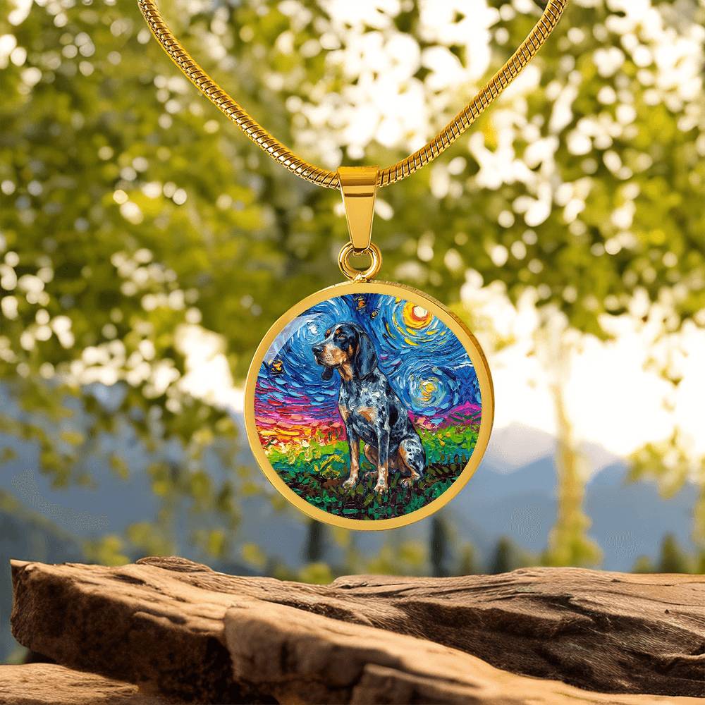 Blue Tick Coonhound Starry Night Round Necklace