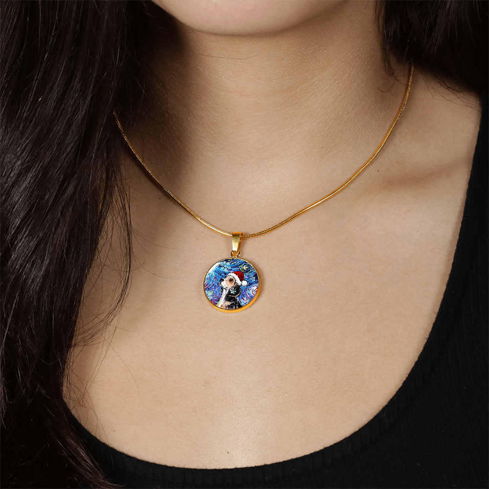 Beagle In Santa Hat Starry Night Round Necklace