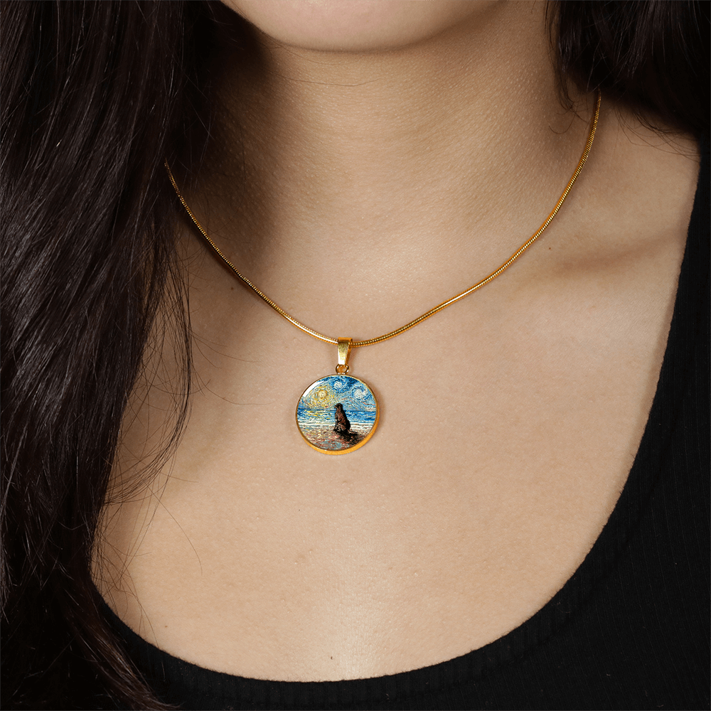 Beach Days - Chocolate Labrador Starry Night Round Necklace