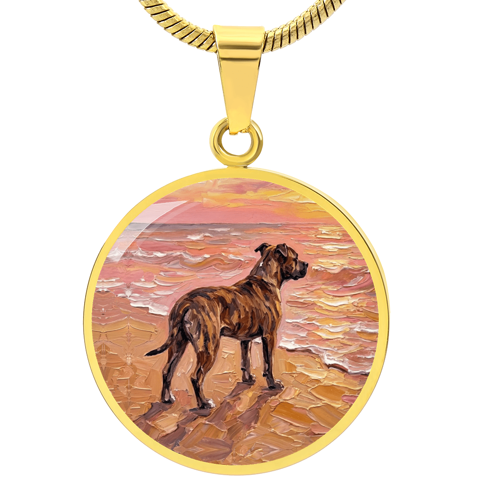 Beach Day - Brindle Pit Bull Round Necklace