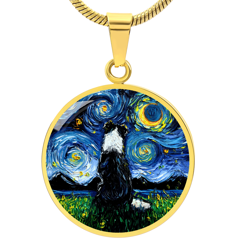 Border Collie Back Starry Night Round Necklace
