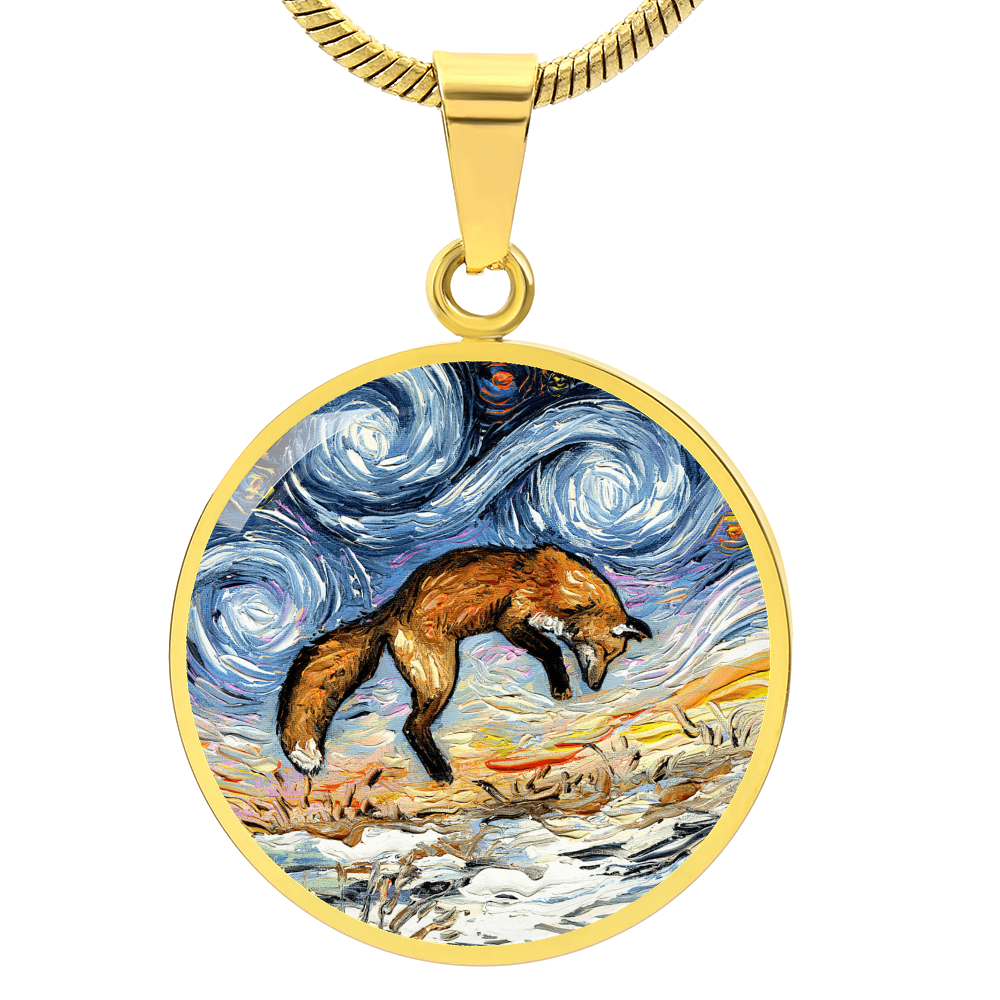 Pounce Jumping Fox Starry Night Round Necklace