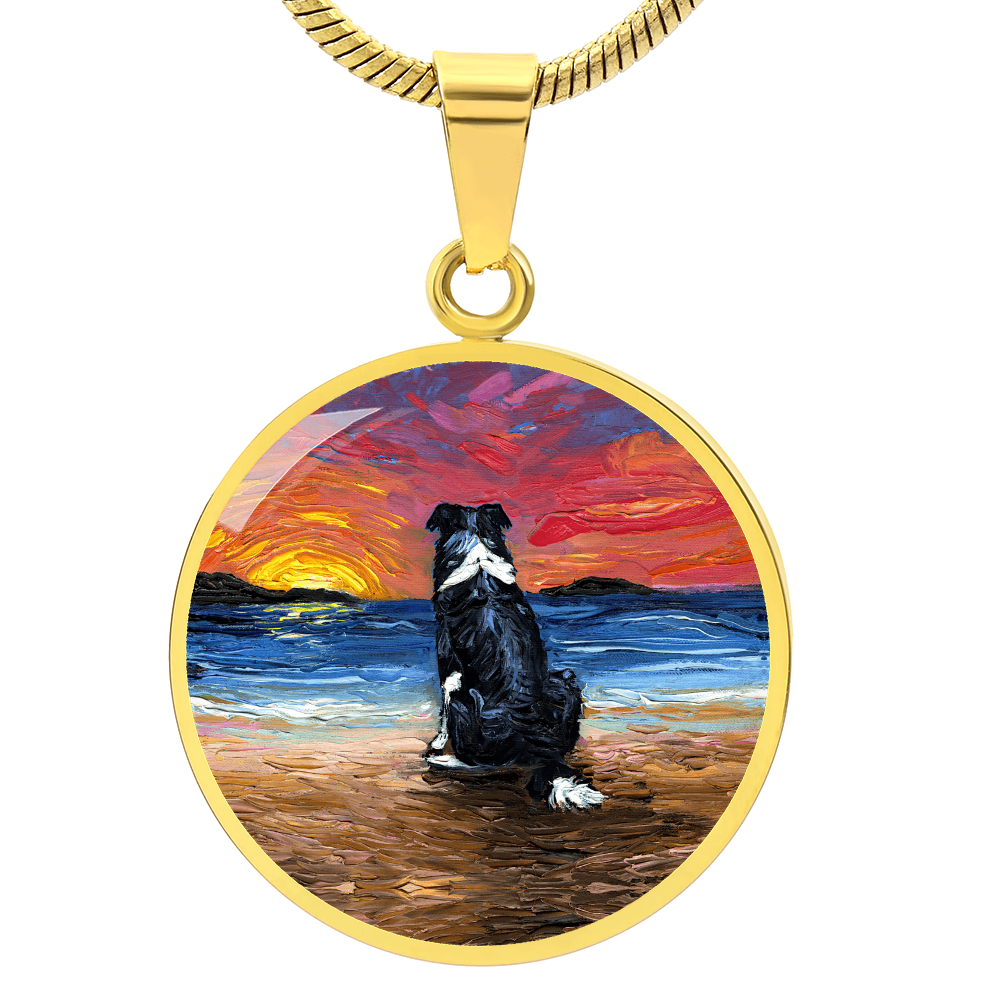 Beach Days - Border Collie Starry Night Round Necklace