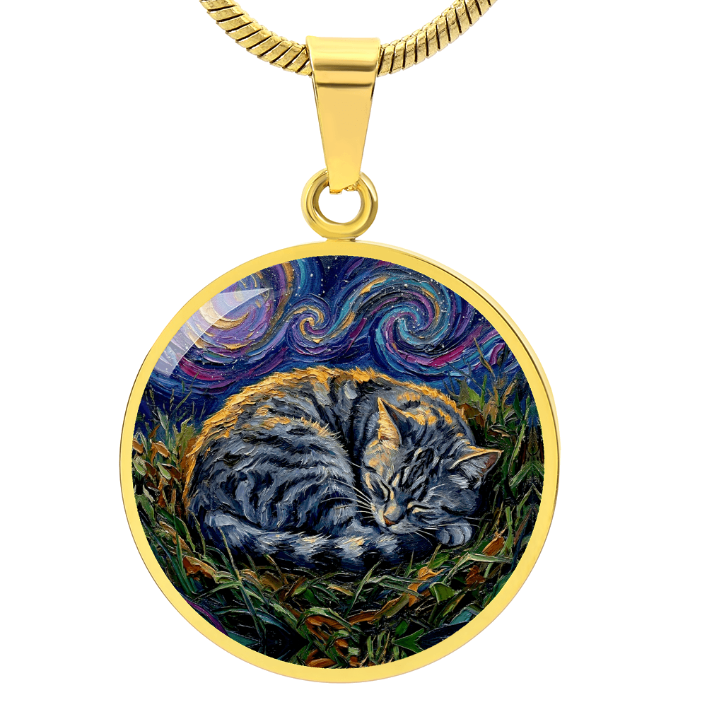 Sleepy American Shorthair Tabby Round Necklace