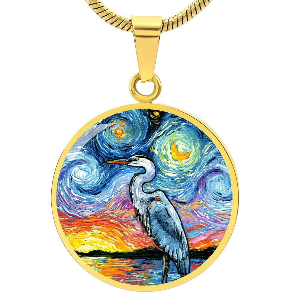 Blue Heron Starry Night Round Necklace