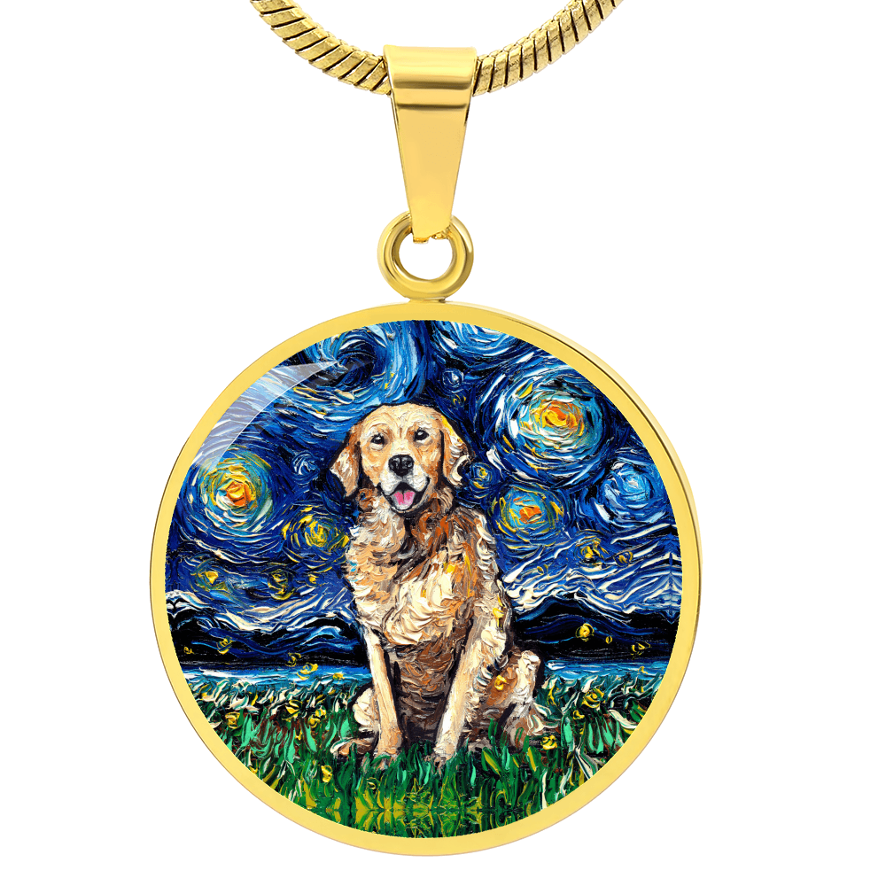 Golden Retriever Starry Night Round Necklace