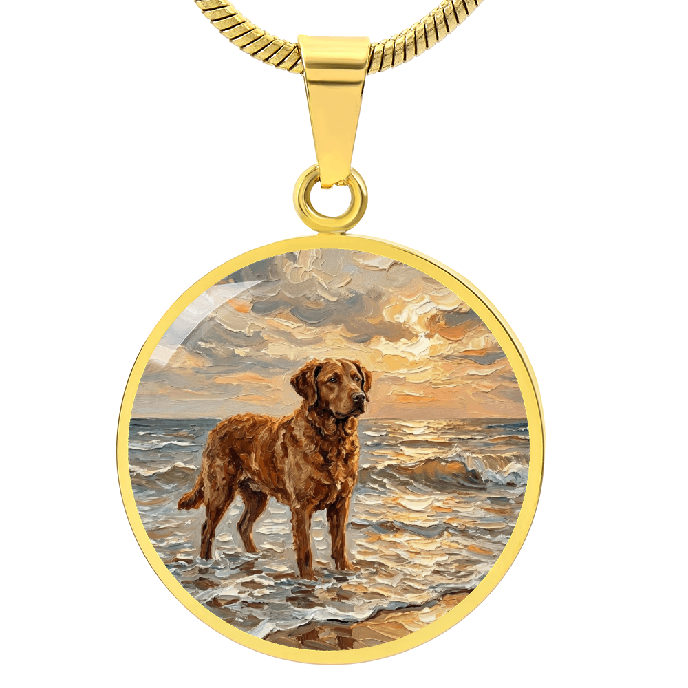 Beach Day - Chesapeake Bay Retriever Round Necklace