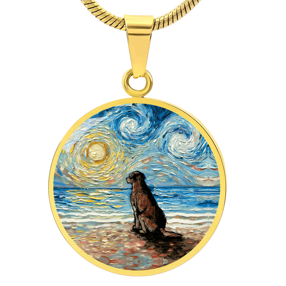 Beach Days - Chocolate Labrador Starry Night Round Necklace