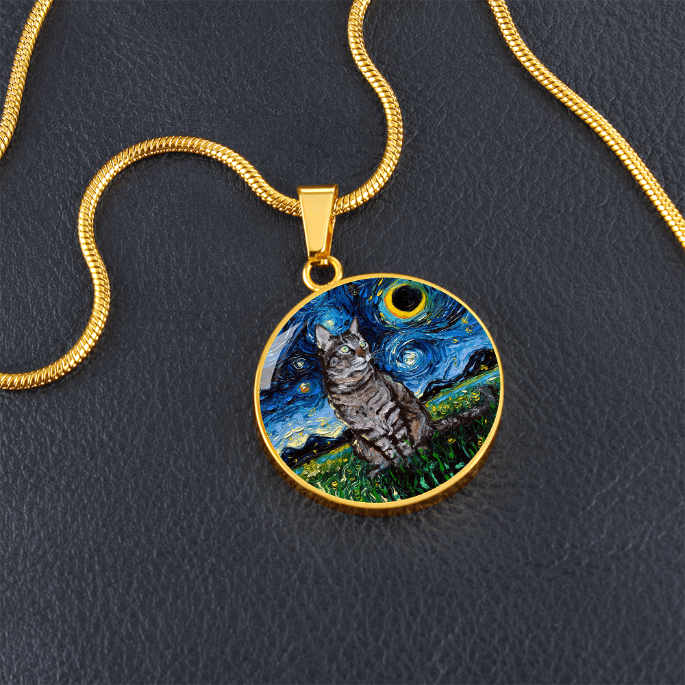 Tabby Cat Starry Night Round Necklace