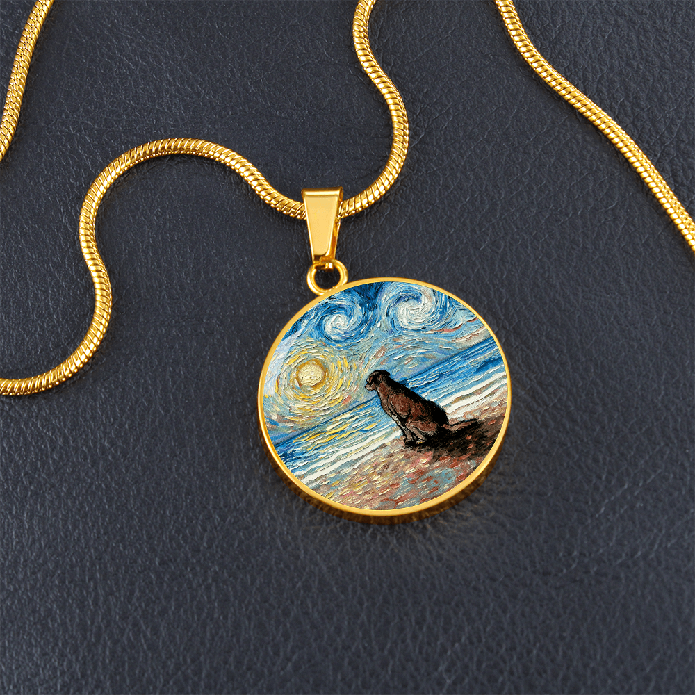 Beach Days - Chocolate Labrador Starry Night Round Necklace
