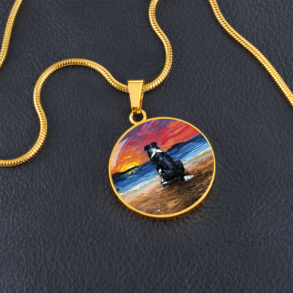 Beach Days - Border Collie Starry Night Round Necklace