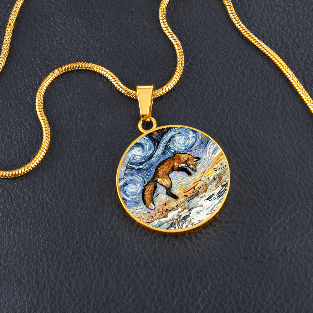 Pounce Jumping Fox Starry Night Round Necklace