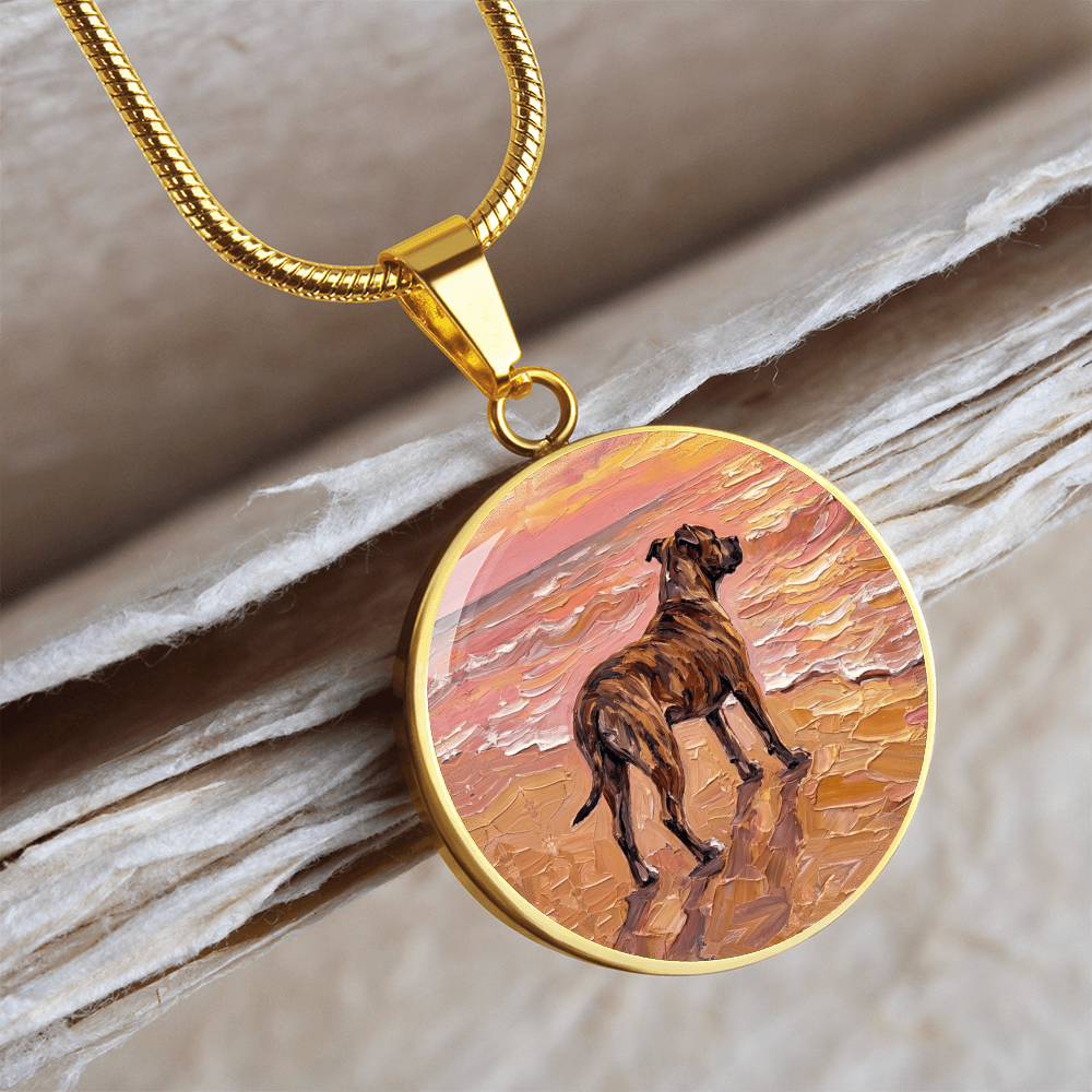 Beach Day - Brindle Pit Bull Round Necklace