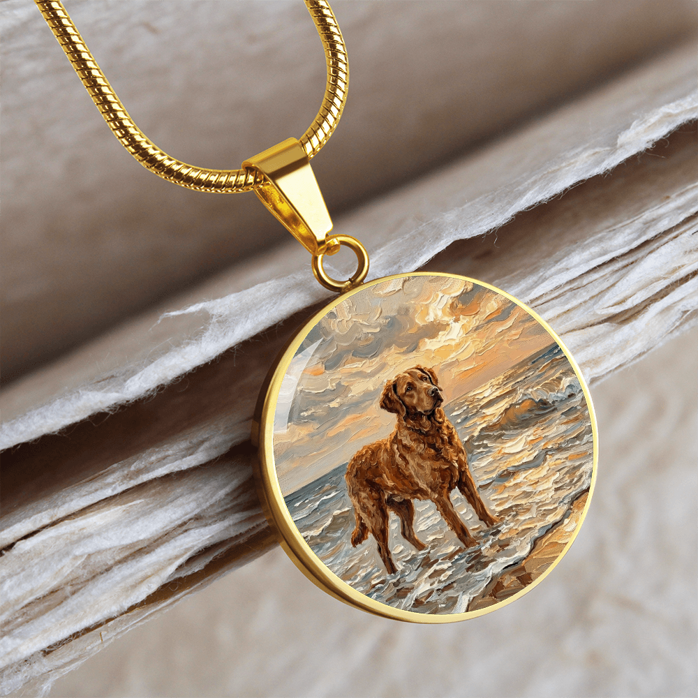 Beach Day - Chesapeake Bay Retriever Round Necklace