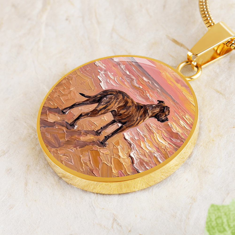 Beach Day - Brindle Pit Bull Round Necklace
