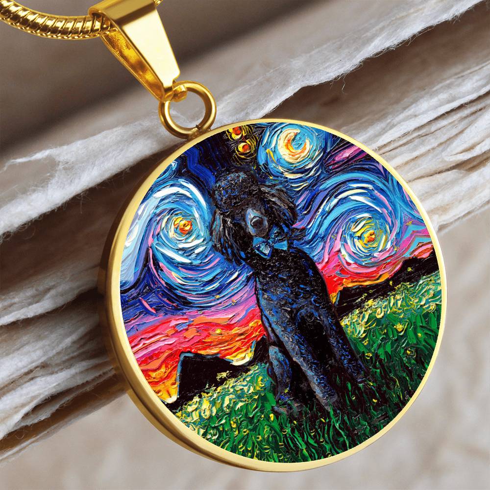 Black Poodle Starry Night Round Necklace
