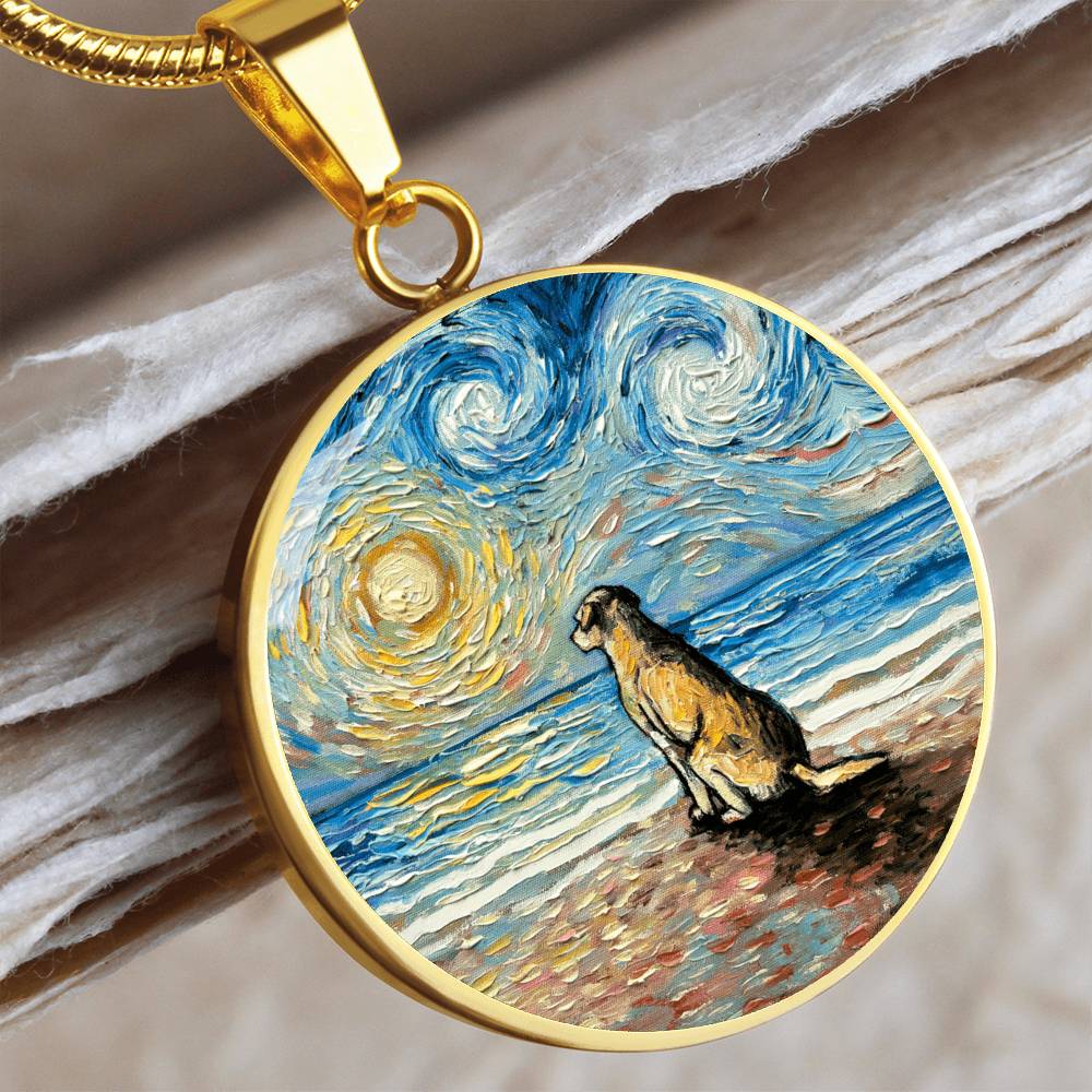Yellow Labrador Starry Night Beach Round Necklace