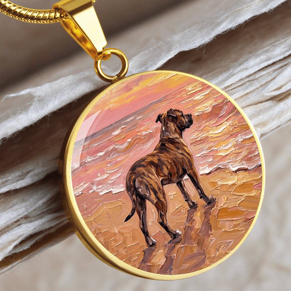 Beach Day - Brindle Pit Bull Round Necklace