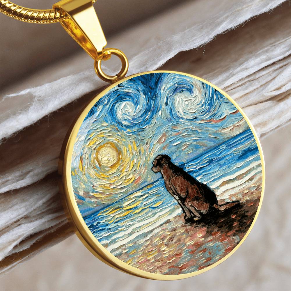 Beach Days - Chocolate Labrador Starry Night Round Necklace