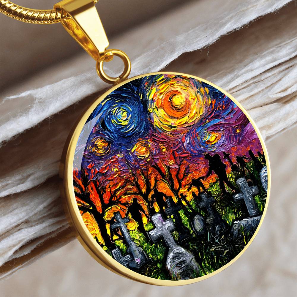 Starry Night of the Living Dead Round Necklace