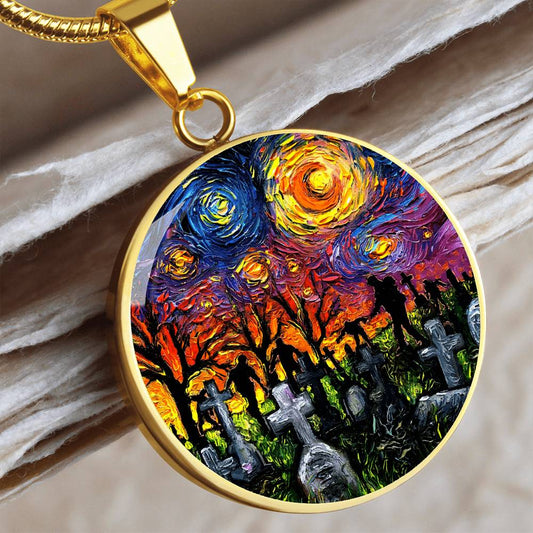 Starry Night of the Living Dead Round Necklace