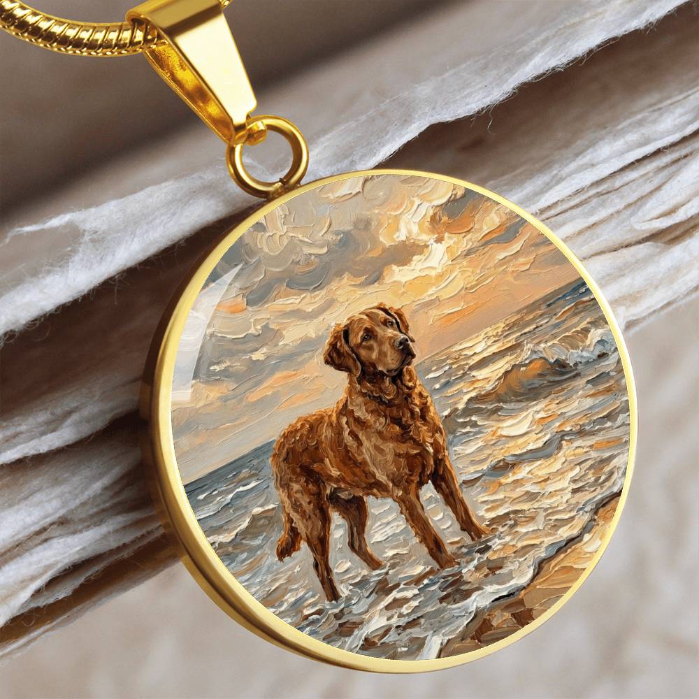 Beach Day - Chesapeake Bay Retriever Round Necklace