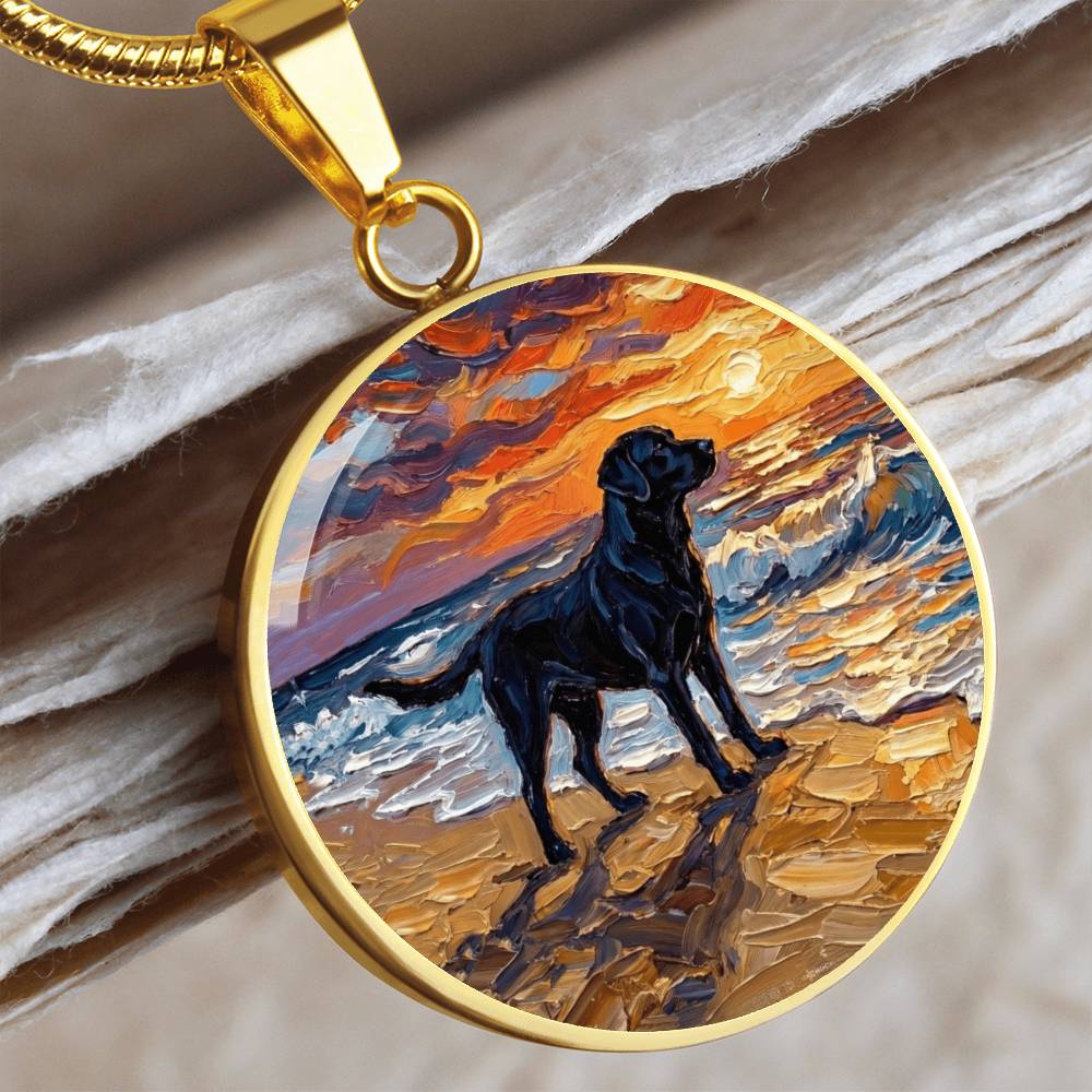 Summer Sunset - Black Labrador Round Necklace