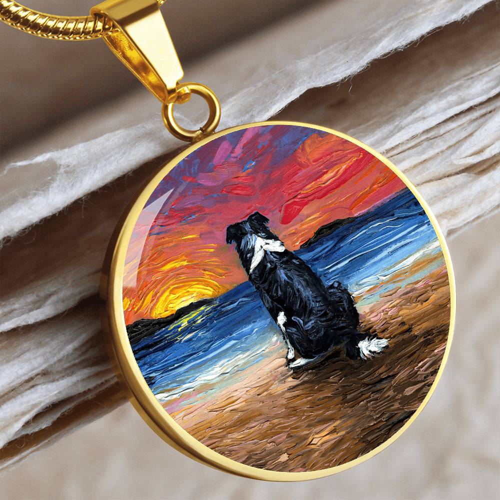 Beach Days - Border Collie Starry Night Round Necklace