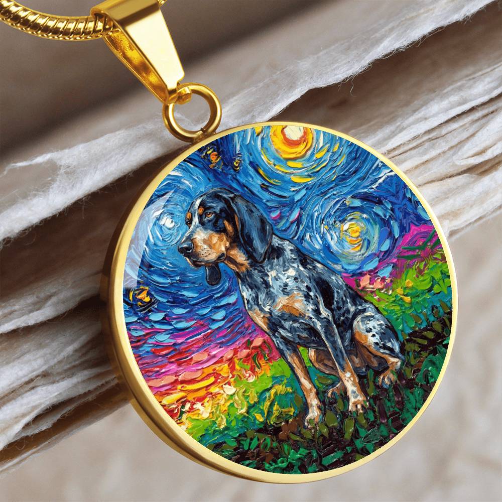 Blue Tick Coonhound Starry Night Round Necklace