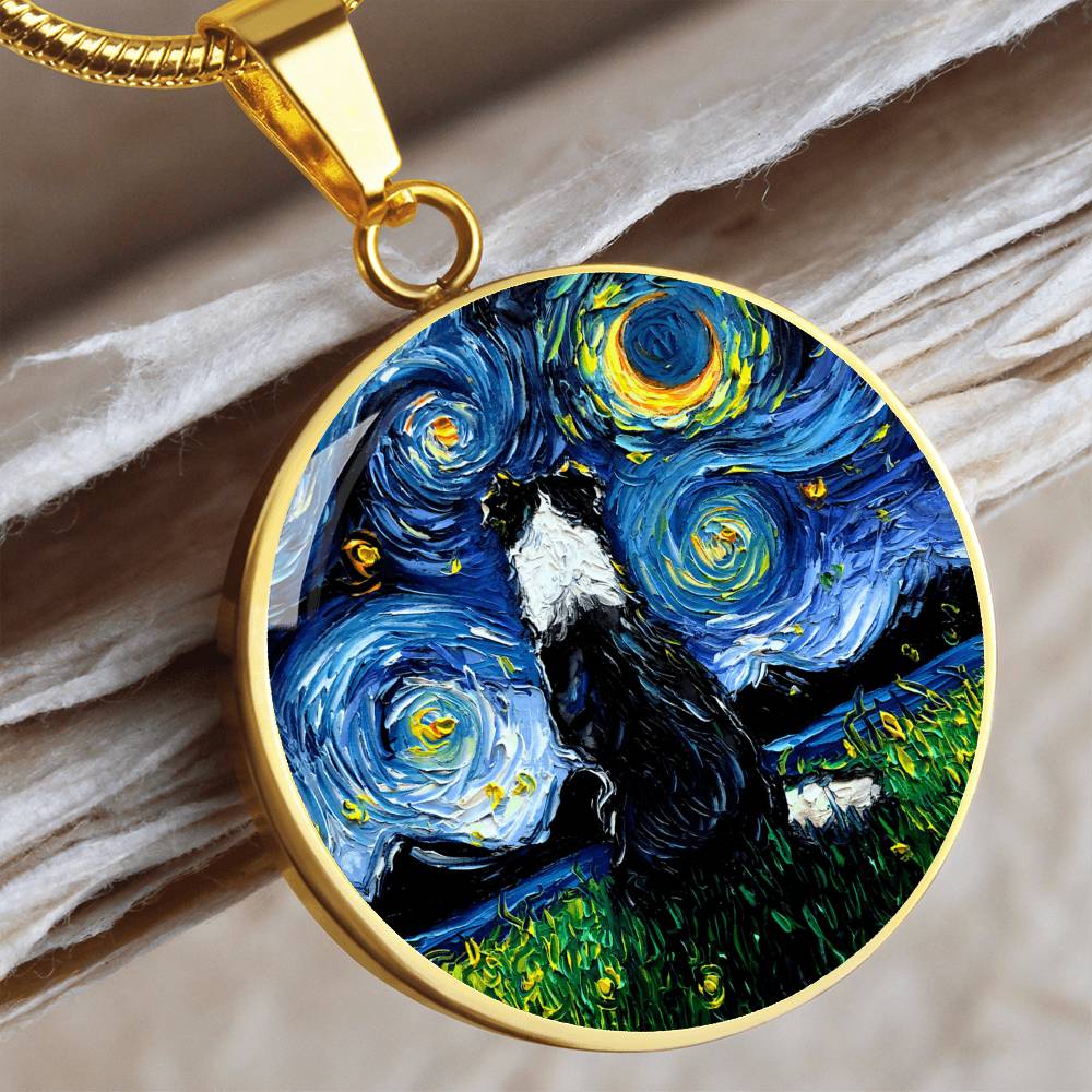 Border Collie Back Starry Night Round Necklace