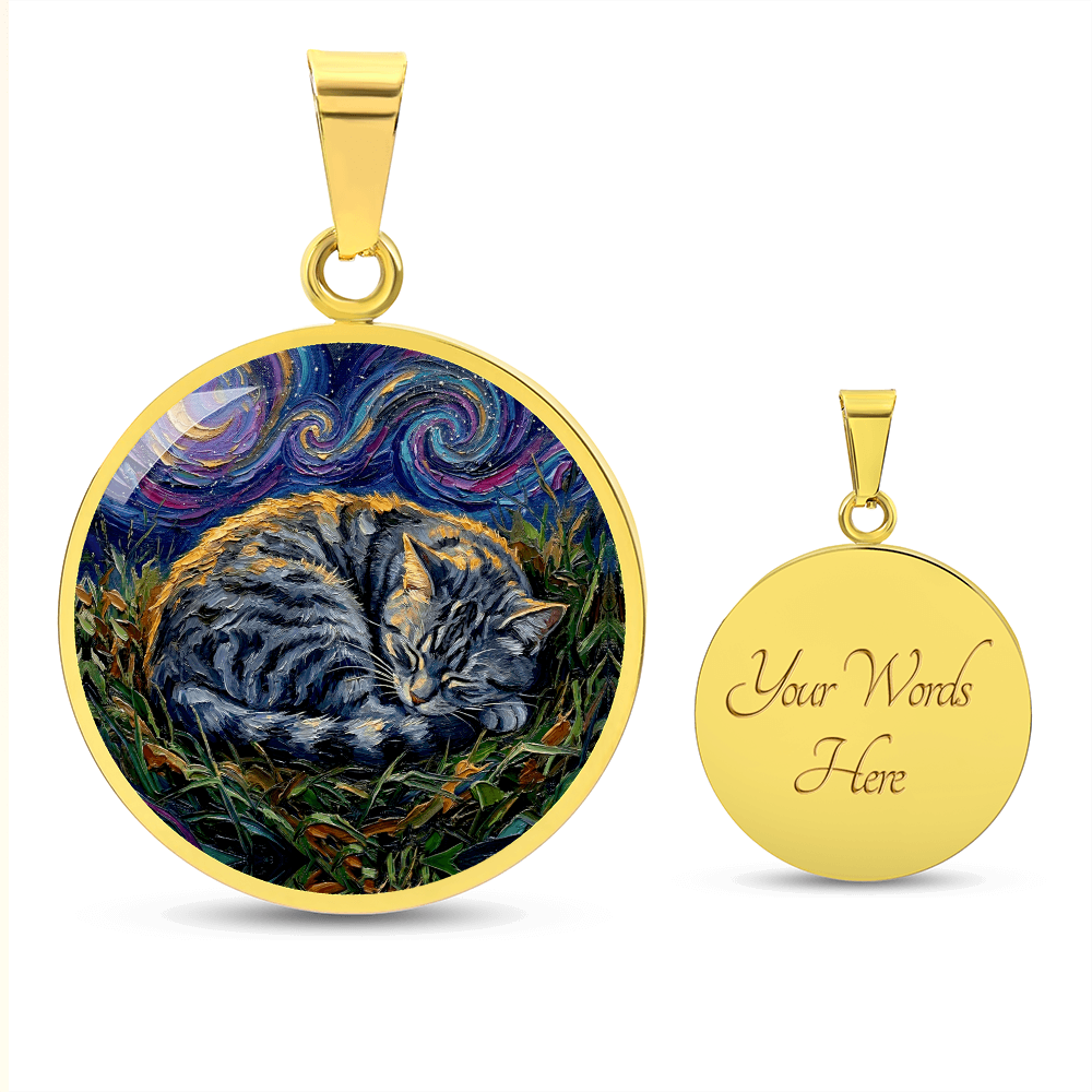 Sleepy American Shorthair Tabby Round Necklace