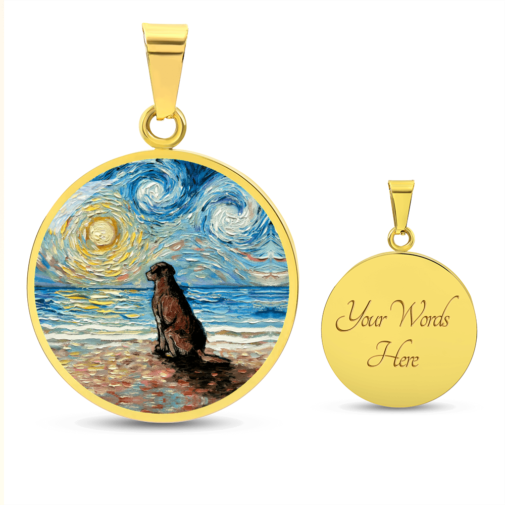 Beach Days - Chocolate Labrador Starry Night Round Necklace
