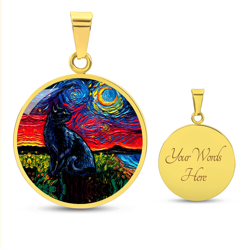 Black Cat 2 Starry Night Round Necklace