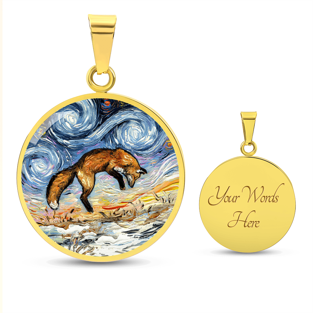 Pounce Jumping Fox Starry Night Round Necklace