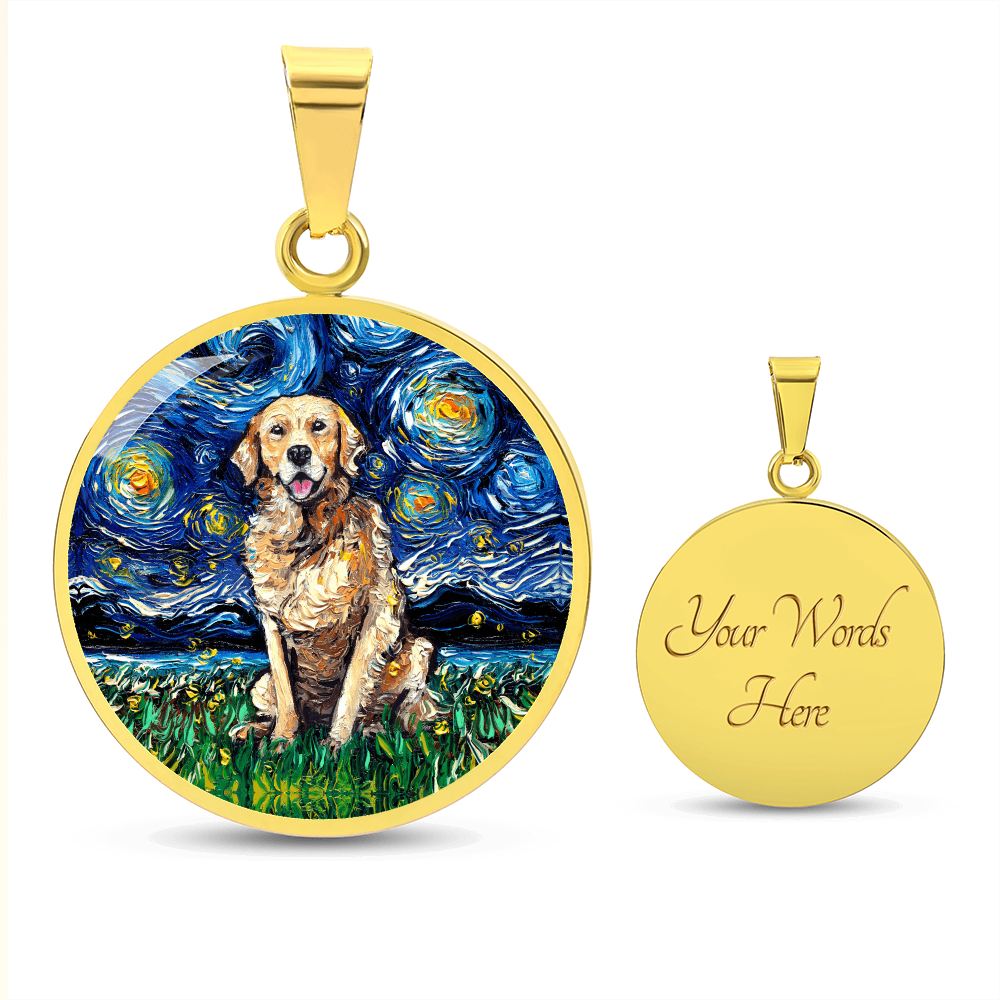 Golden Retriever Starry Night Round Necklace