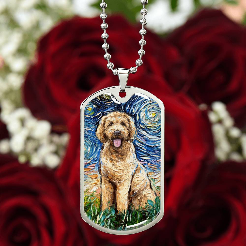 Goldendoodle Starry Night Dog Tag Necklace