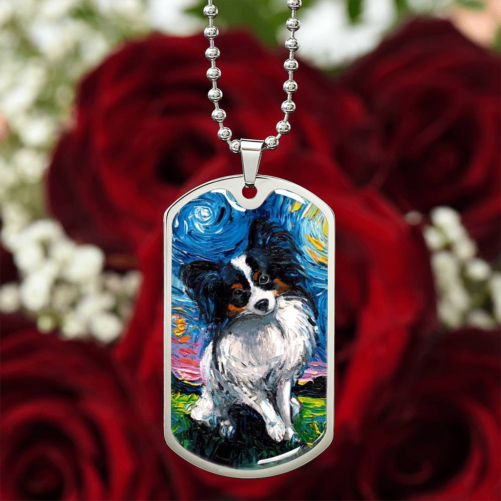 Papillon Starry Night Dog Tag Necklace
