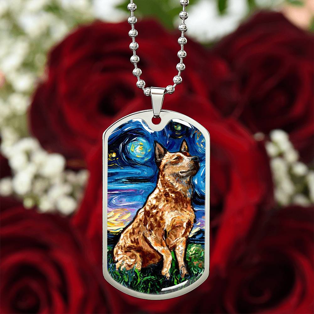 Red Heeler Starry Night Dog Tag Necklace