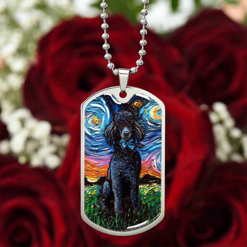 Black Poodle Starry Night Dog Tag Necklace