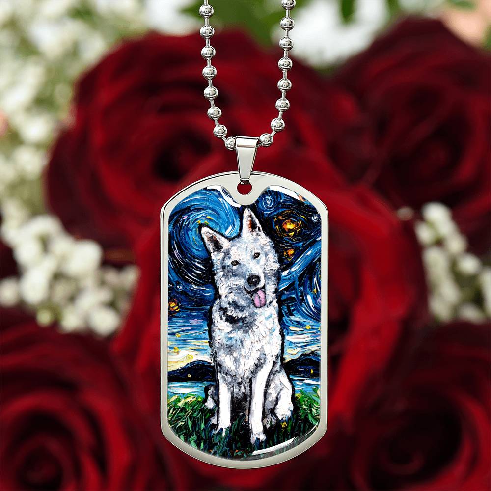 Swiss Shepherd Starry Night Dog Tag Necklace