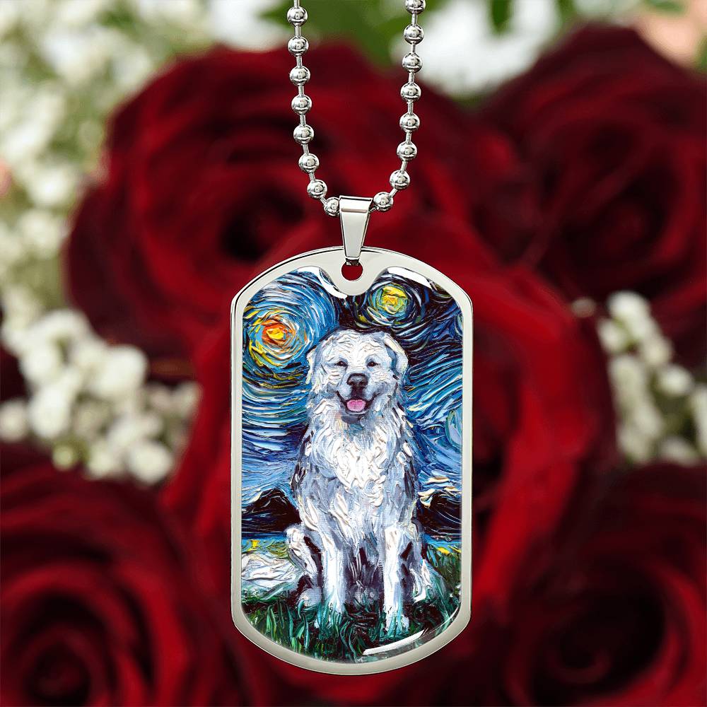 Great Pyrenees Starry Night Dog Tag Necklace
