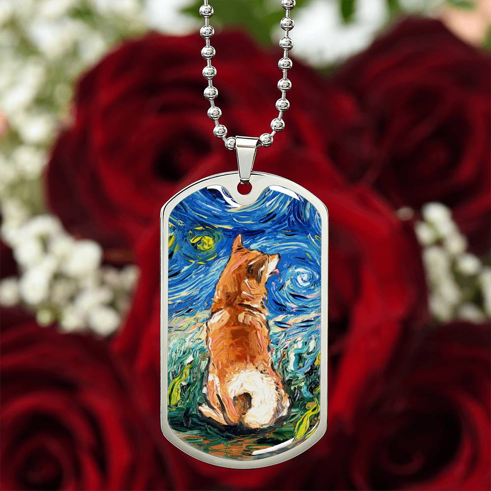 Shiba Inu Starry Night Dog Tag Necklace